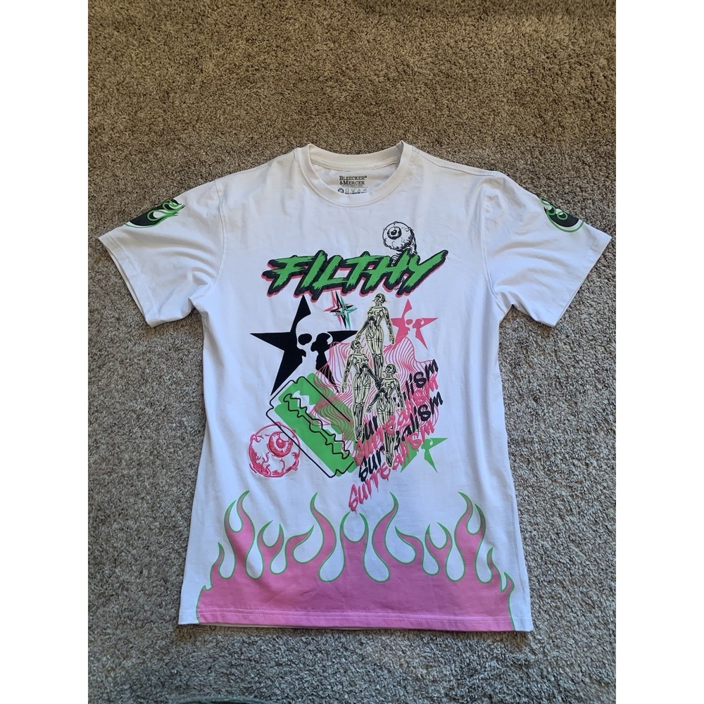 Bleecker & Mercer Graphic Shirt Mens Medium White Short Sleeve Filthy Surrealism